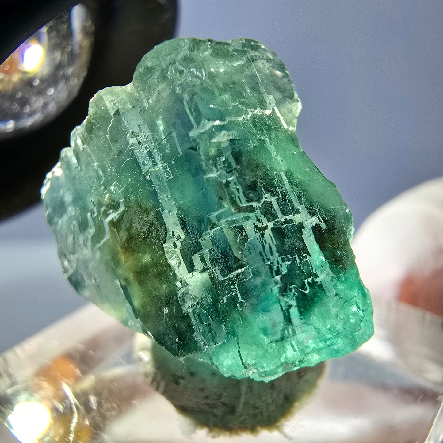 Cube de fluorite fantôme transparente parquetée, vert Okorusu, Namibie 18 x 18 x 14 mm