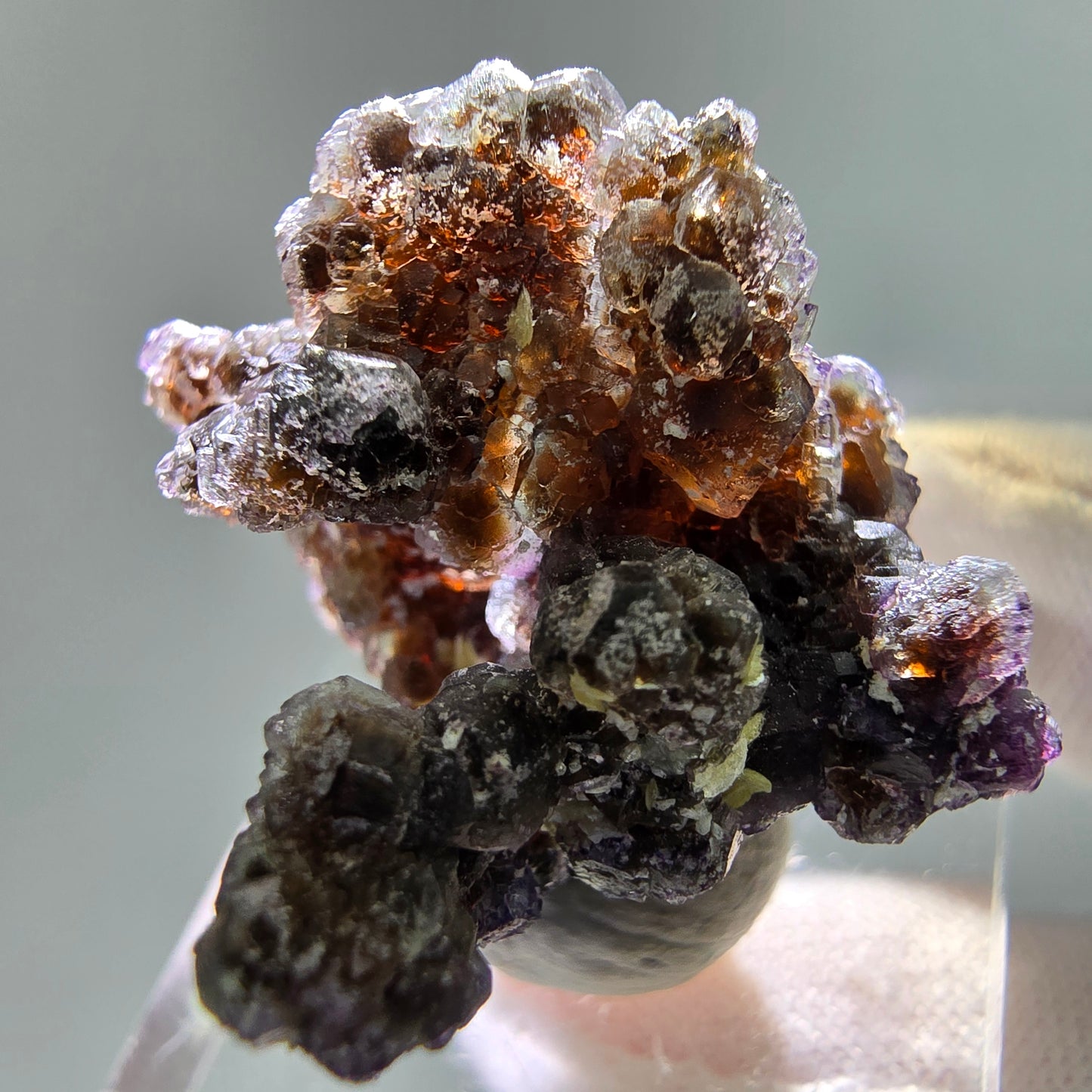 Phantom Fluorit Würfel lila braun, Muskovit Stufe Erongo, Namibia 30*30*25mm