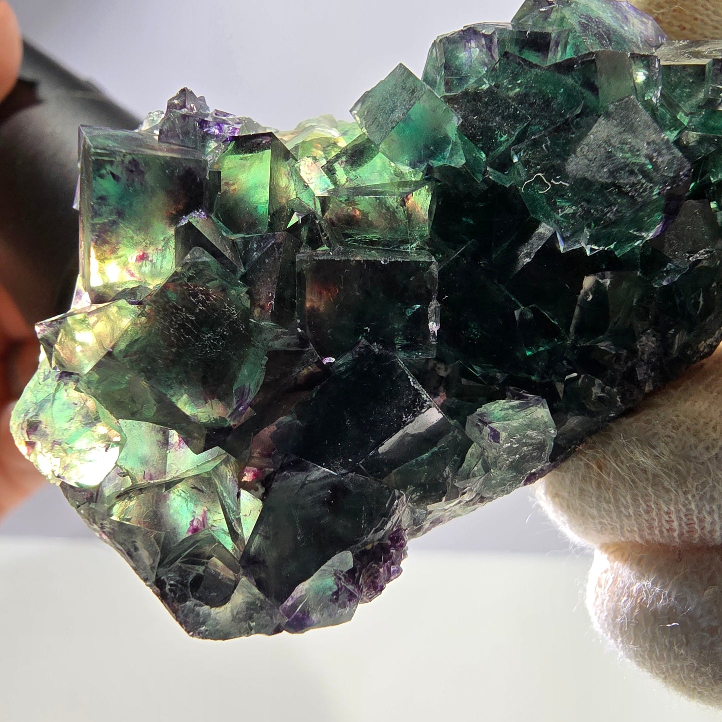 Rare spécimen de cube de fluorite fantôme, vert violet Okorusu Namibie 76*35*19mm