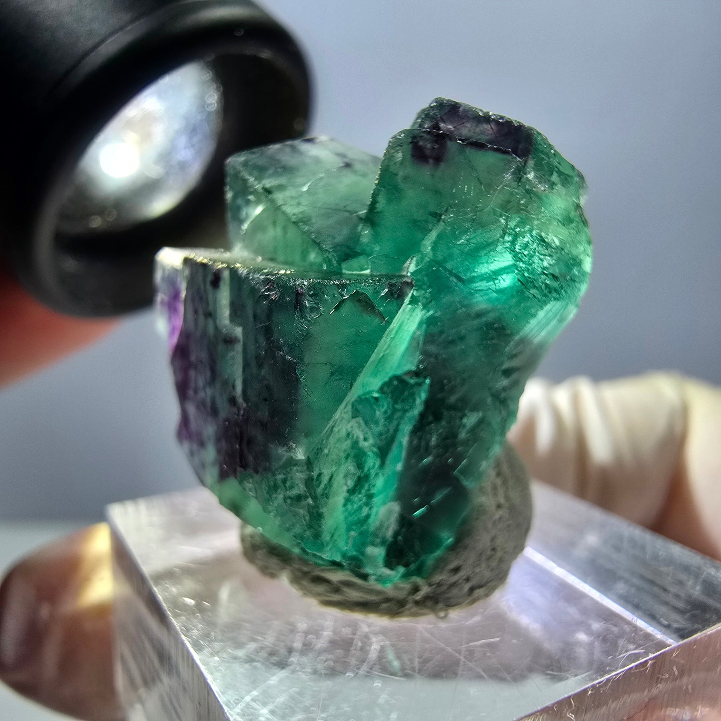 Spécimen de cube de fluorite fantôme, parqueté vert violet Okorusu, Namibie 26*20*18 mm