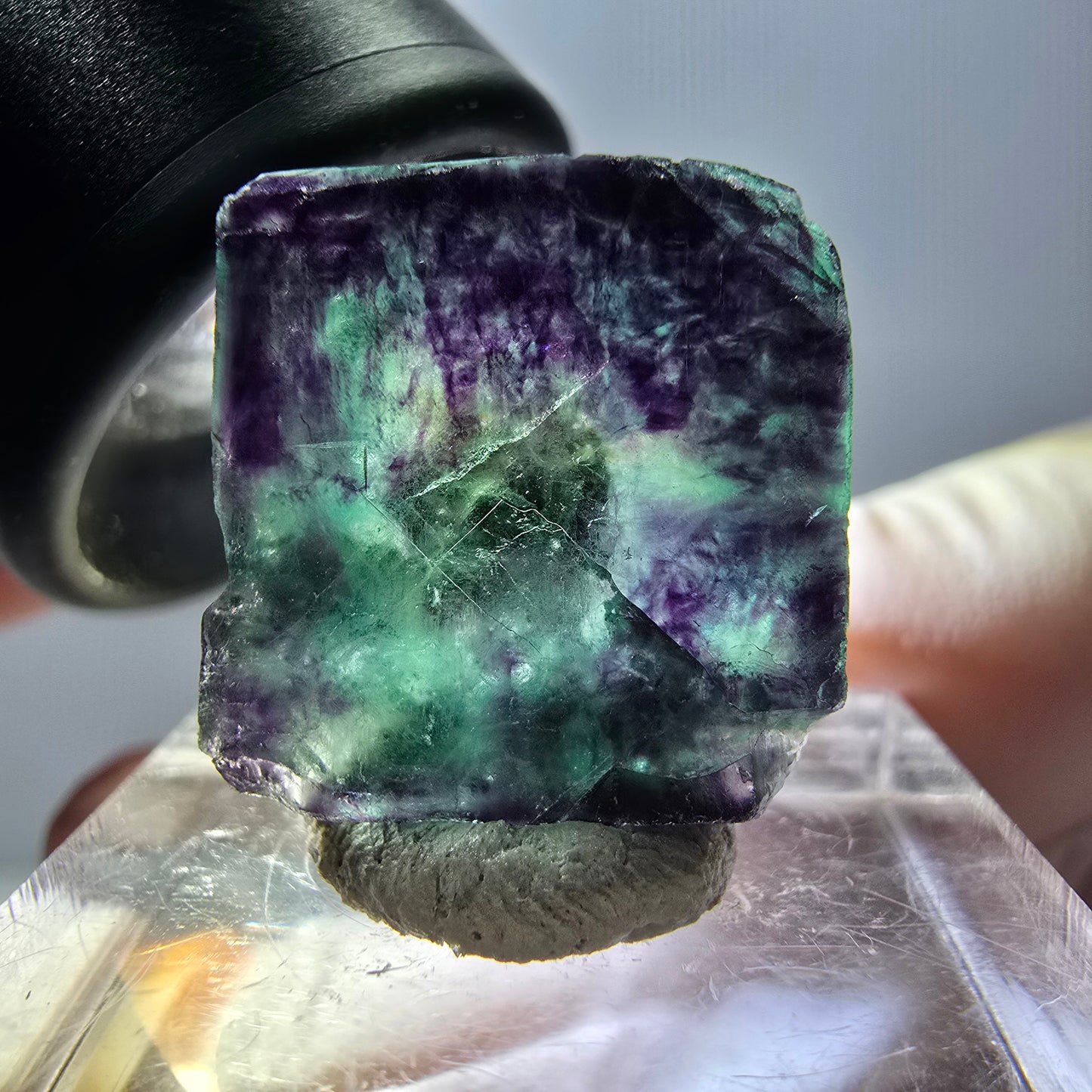 Phantom Fluorite cube parquetted, green purple Okorusu, Namibia 17*17*16mm