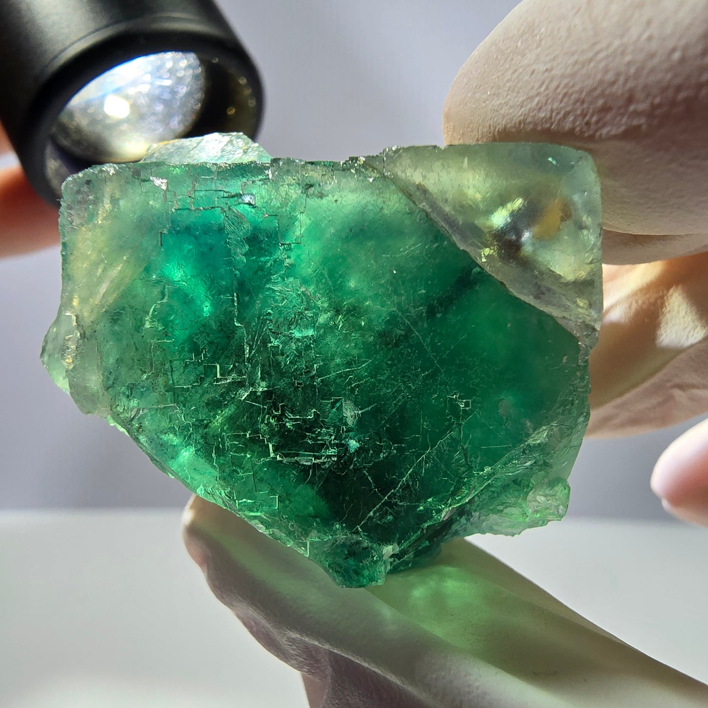 Spécimen de cube de fluorite fantôme transparente, vert parqueté, Okorusu, Namibie, 43 x 37 x 21 mm
