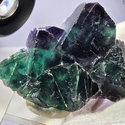 Spécimen rare de cube de fluorite fantôme, vert zonal et violet, Okorusu, Namibie, 62 x 49 x 21 mm