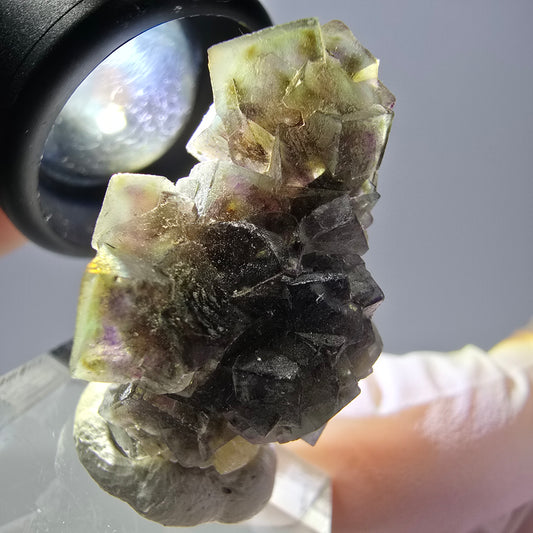 Bunte Phantom Fluorit Würfel, Muskovit Stufe Erongo, Namibia 33*20*16mm