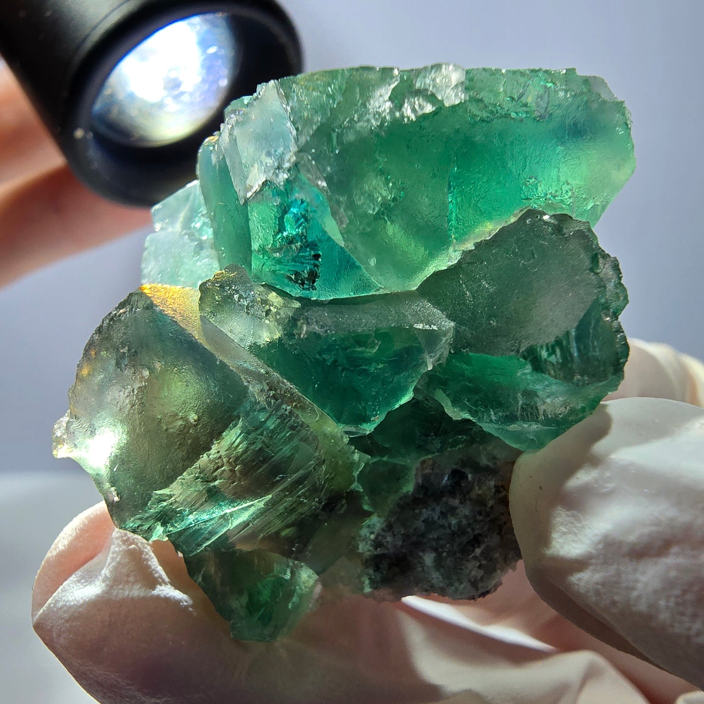 Spécimen de cube de fluorite fantôme transparente, vert parqueté, Okorusu, Namibie, 45 x 35 x 22 mm