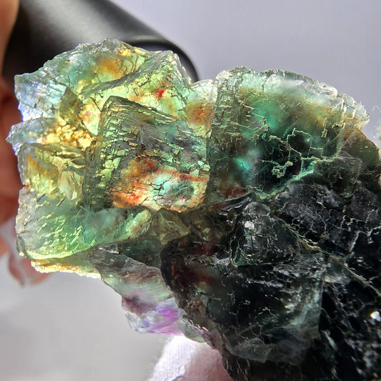 Rare spécimen de cube de fluorite fantôme, parqueté vert Okorusu, Namibie, 52 x 29 x 18 mm