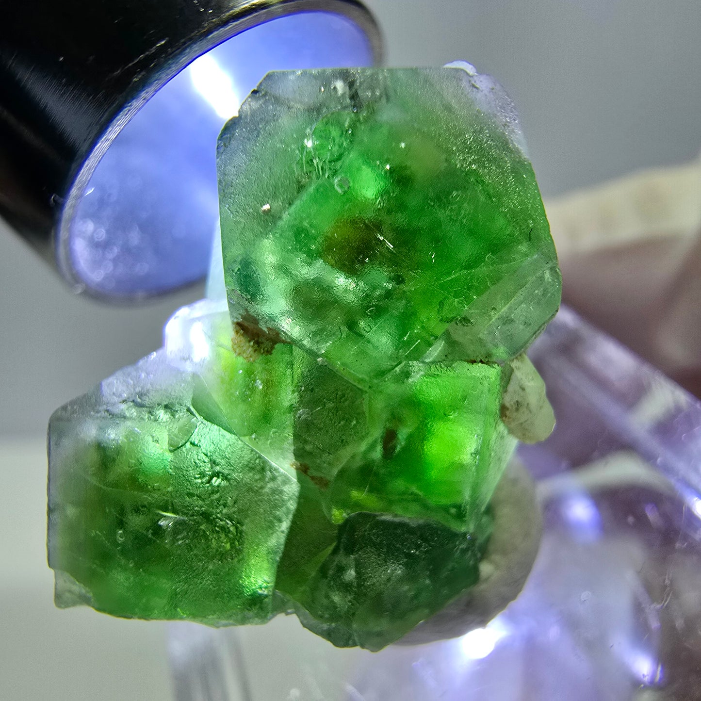 Spécimen de quartz fumé muscovite, cube de fluorite fantôme, Erongo, Namibie, 22 x 18 x 11 mm