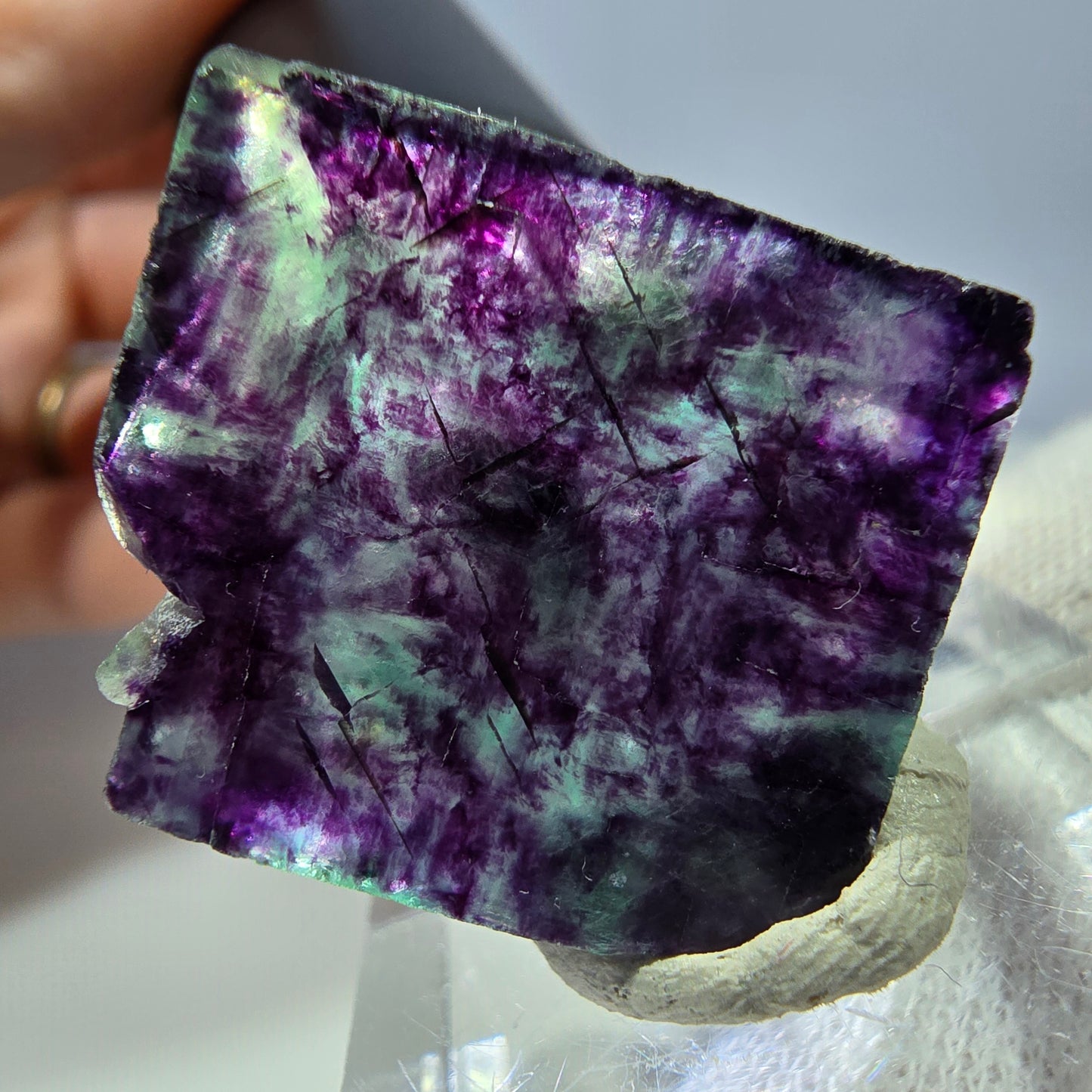 Seltener Phantom Fluorit Würfel, zonal grün lila Okorusu, Namibia 28*28*13mm