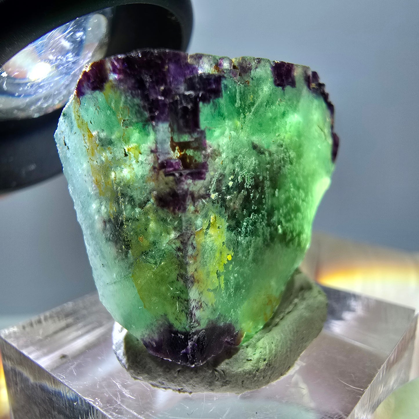 Cube de fluorite fantôme parqueté, zonal, vert violet Okorusu, Namibie 24*22*17mm