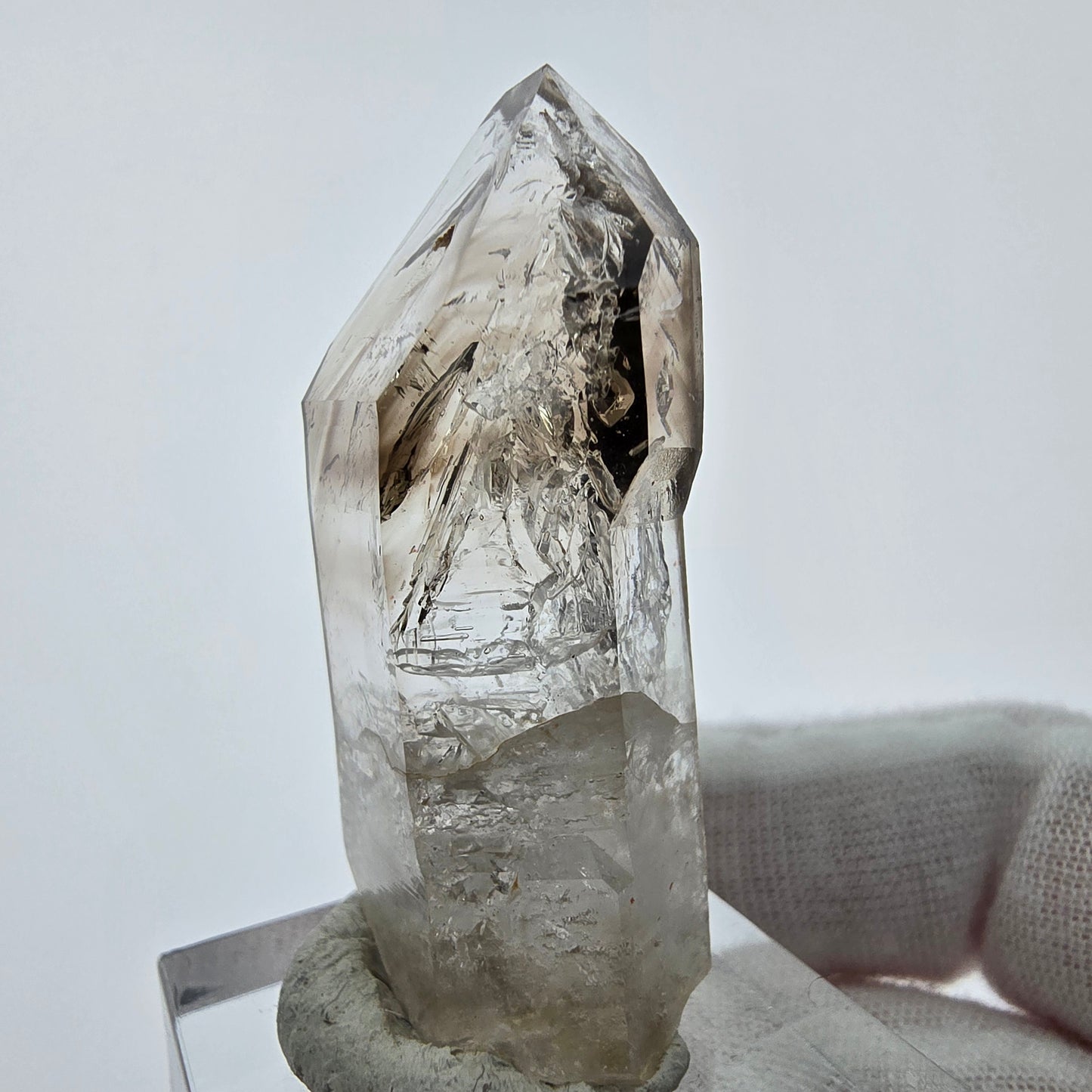 Enhydro Phantom Smoky Quartz Sceptre Tip 3x Bubble Goboboseb, Namibie 44*19*13mm