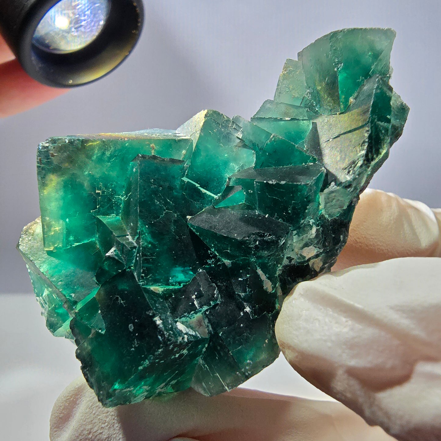 Seltene Phantom Fluorit Würfel Stufe parkettiert grün Okorusu Namibia 65*36*31mm