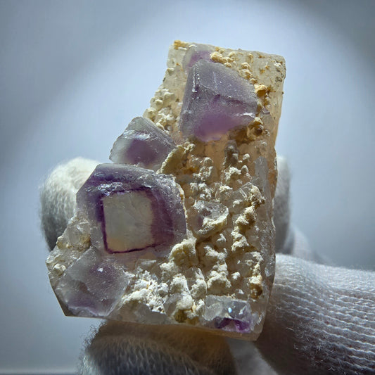 Phantom Fluorit Würfel, Quarz Stufe grün lila Omehane, Namibia 46*25*20mm