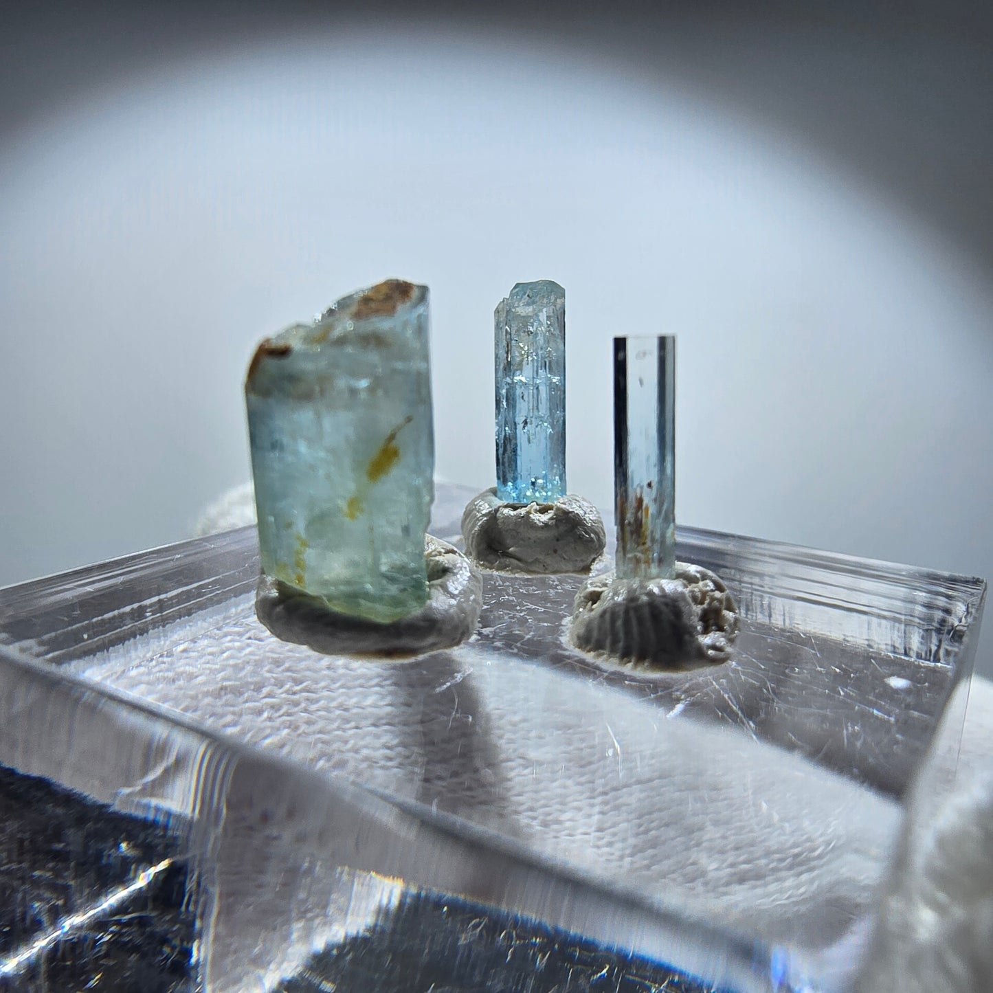3x Aquamarin Kristalle, blau - 3er Set Erongo, Namibia 8-10mm -