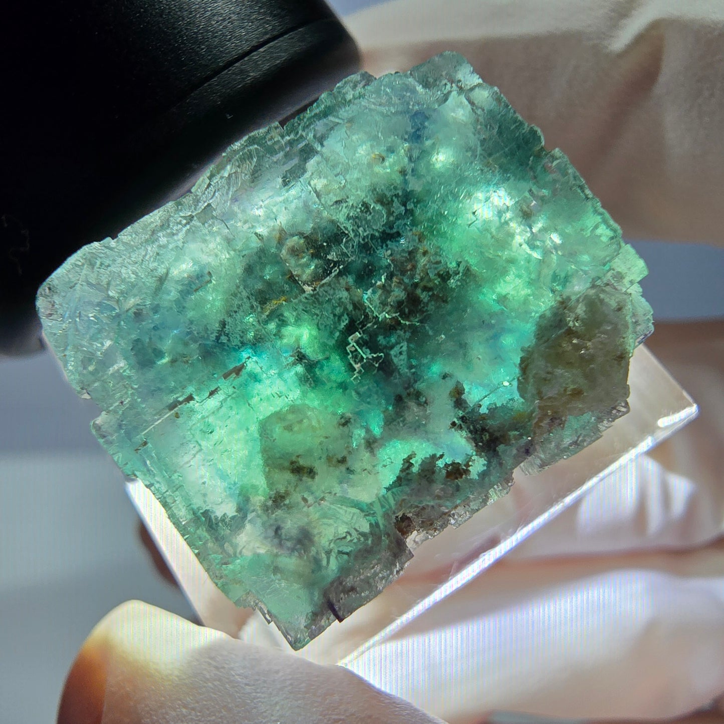 Klarer Phantom Fluorit Würfel parkettiert, grün Okorusu, Namibia 21*18*17mm