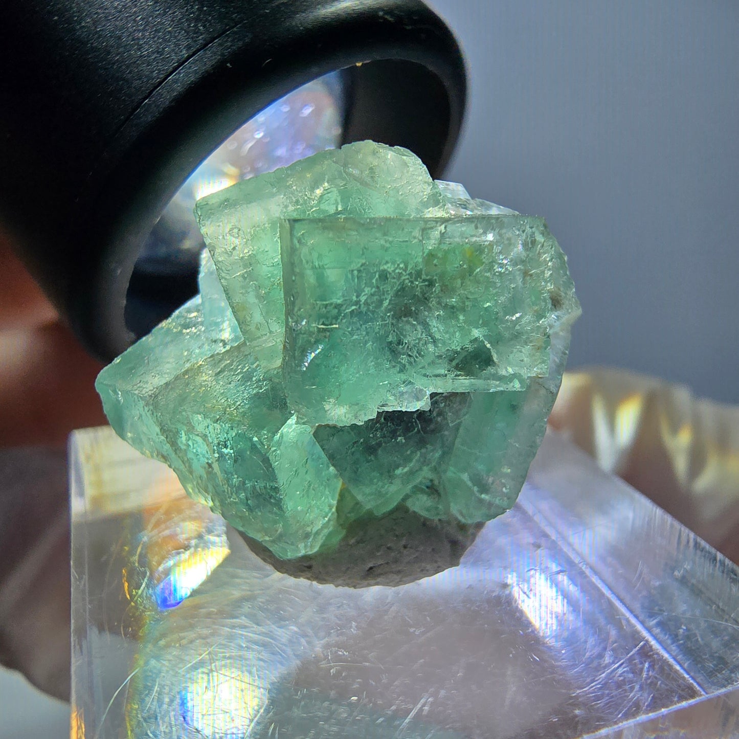 Phantom Fluorit Würfel Stufe, grün parkettiert Okorusu, Namibia 23*20*16mm