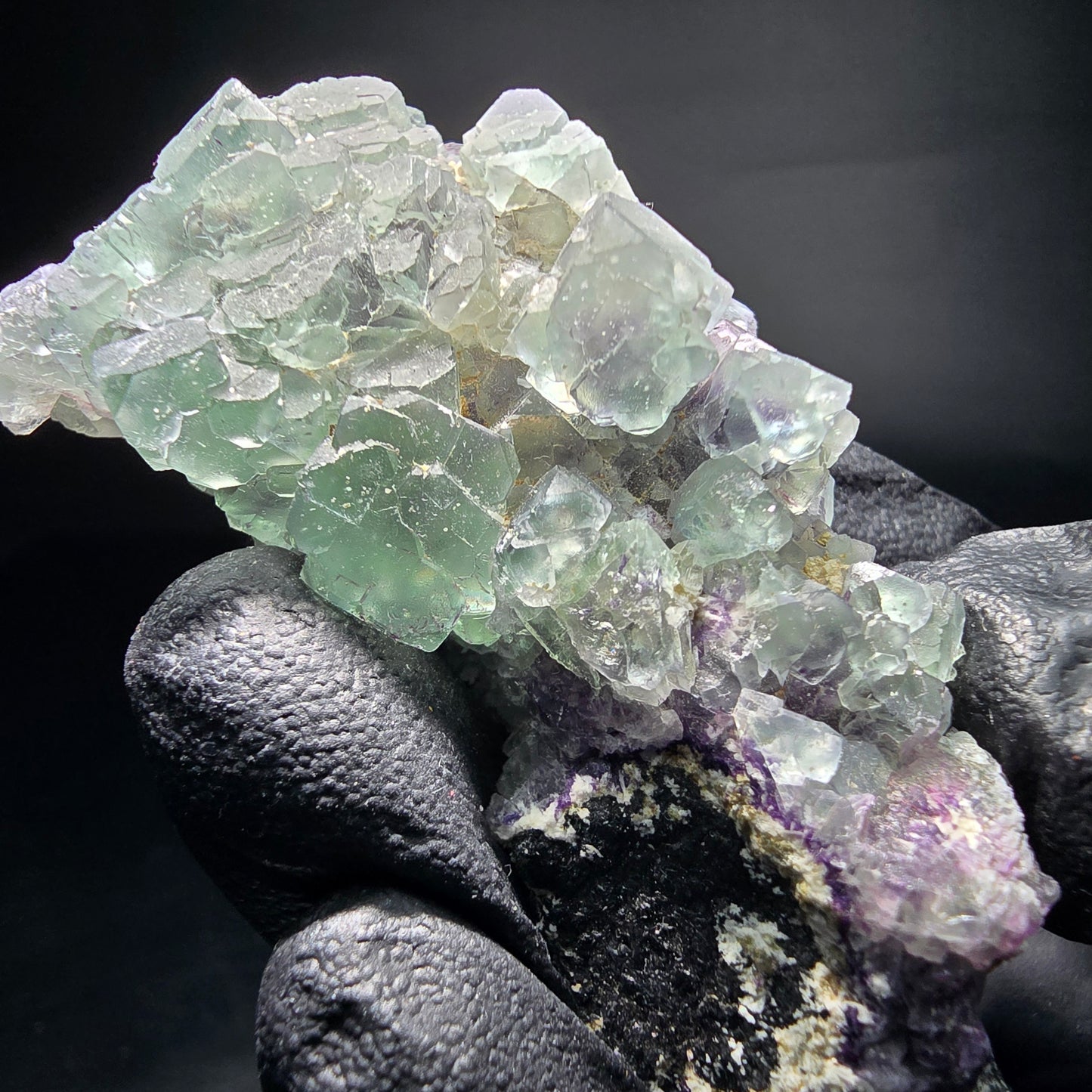 Rare zonar fluorite vert violet Schörl tourmaline spécimen Erongo Namibie 60*41*20mm