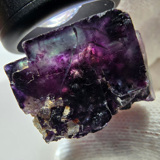 Spécimen rare de cube de fluorite fantôme, vert zonal et violet, Okorusu, Namibie, 37 x 29 x 20 mm