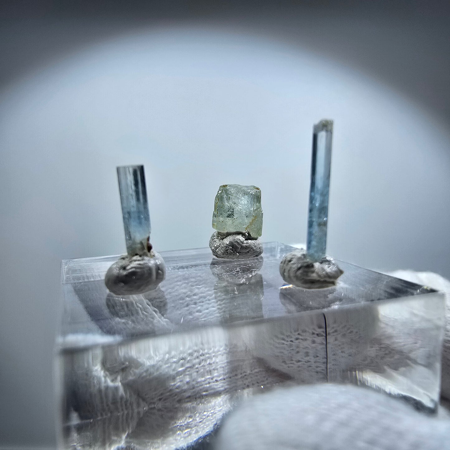 3x Aquamarin Kristalle, blau - 3er Set Erongo, Namibia 6-13mm