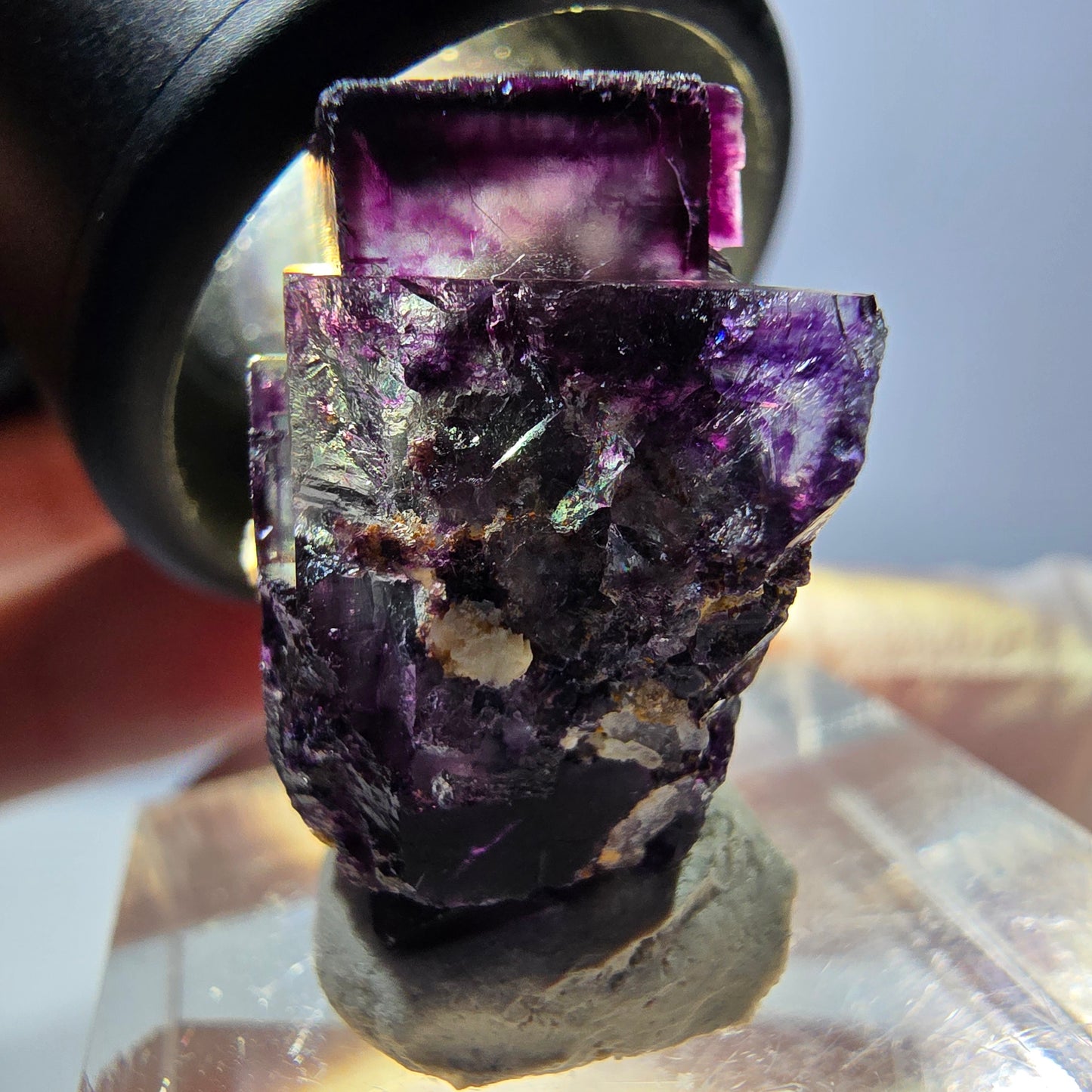 Spécimen de cube de fluorite fantôme, parqueté vert violet Okorusu, Namibie 22 x 20 x 14 mm