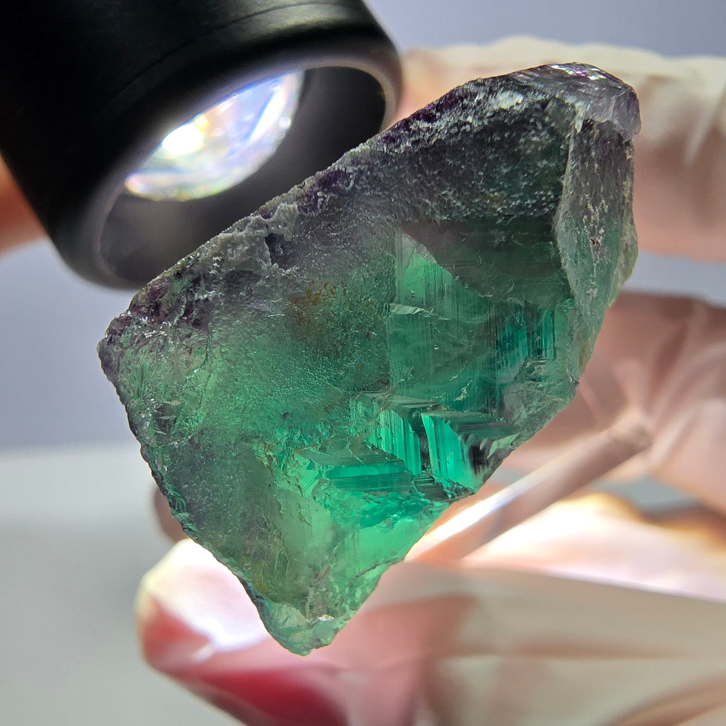 Rare cube de fluorite fantôme parqueté vert violet Okorusu Namibie 31*27*17mm