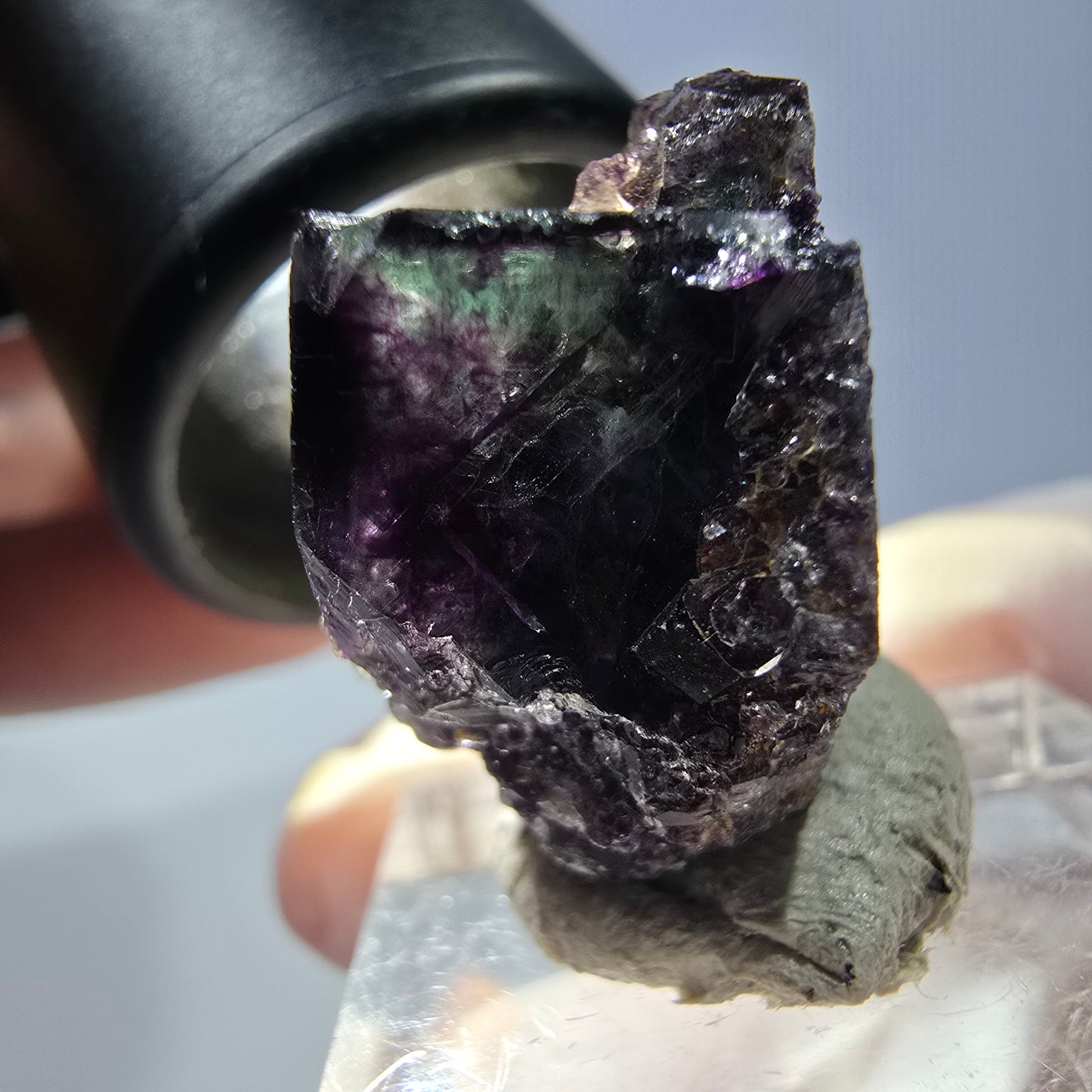 Klarer Phantom Fluorit Würfel, grün lila Okorusu, Namibia 24*22*13mm
