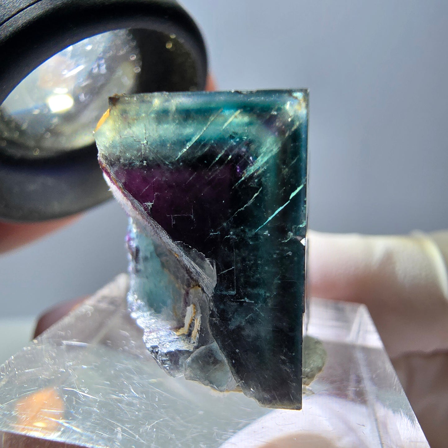 Phantom Fluorit Würfel Stufe, parkettiert grün lila Okorusu, Namibia 20*20*15mm
