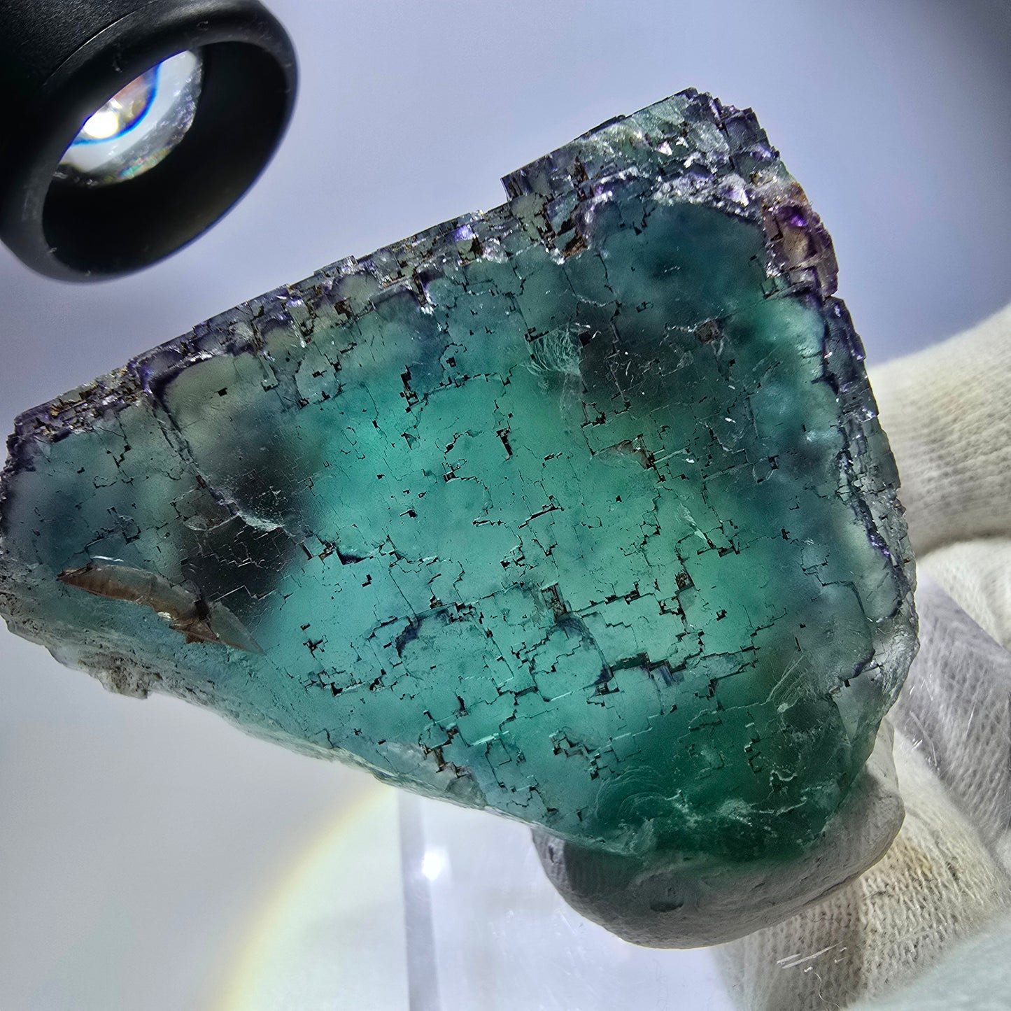 Phantom Fluorit Würfel Stufe, parkettiert grün türkis Okorusu Namibia 54*53*30mm