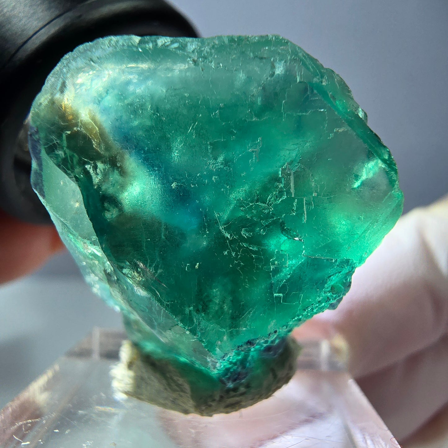 Cube de fluorite fantôme transparente parquetée, vert Okorusu, Namibie 27 x 24 x 23 mm