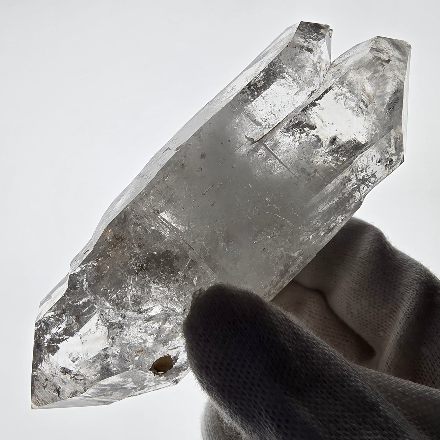 Quartz fumé squelette Enhydro DT, calcite UV, 2x Bubble Valentine Pocket, Namibie 105 x 38 x 32 mm