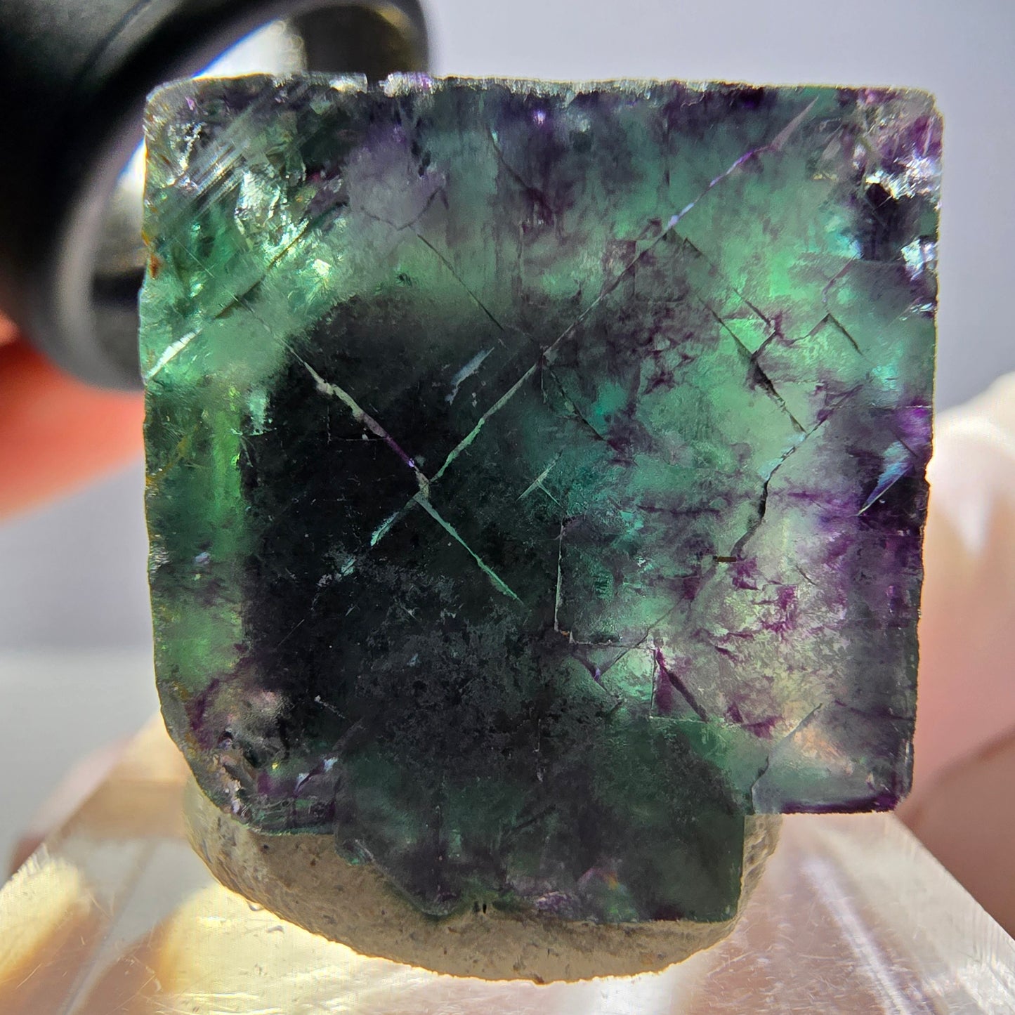 Phantom Fluorite cube parquetted, green purple Okorusu, Namibia 22*21*20mm