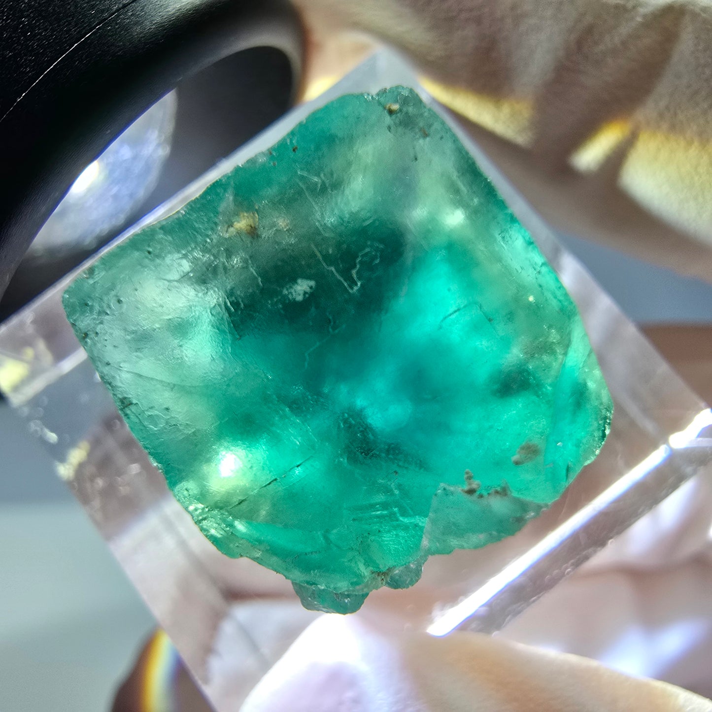 Klarer Phantom Fluorit Würfel parkettiert, grün Okorusu, Namibia 15*14*13mm