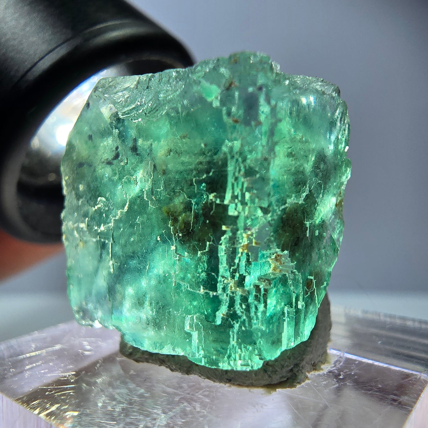 Cube de fluorite fantôme transparente parquetée, vert Okorusu, Namibie 19 x 19 x 15 mm