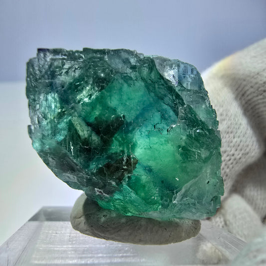 Cube de fluorite fantôme vert turquoise à gradins Okorusu Namibie 27 x 27 x 22 mm