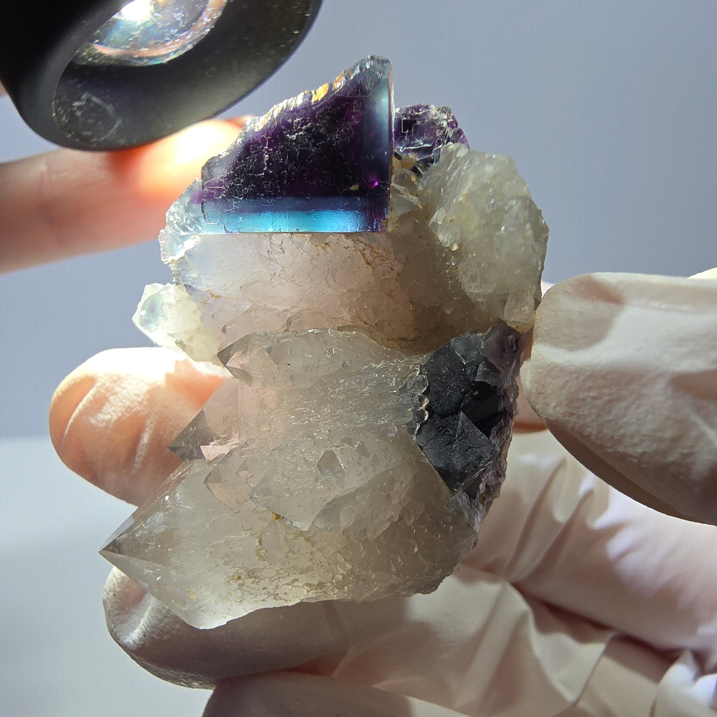 Rare cube de fluorite fantôme, spécimen de quartz bleu violet Okorusu Namibie 35 x 33 x 32 mm