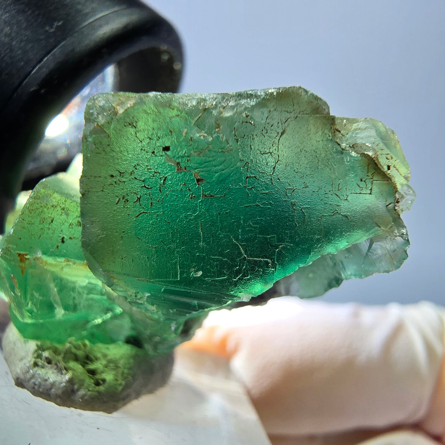Spécimen de cube de fluorite fantôme, vert violet, Okorusu, Namibie, 35 x 19 x 19 mm