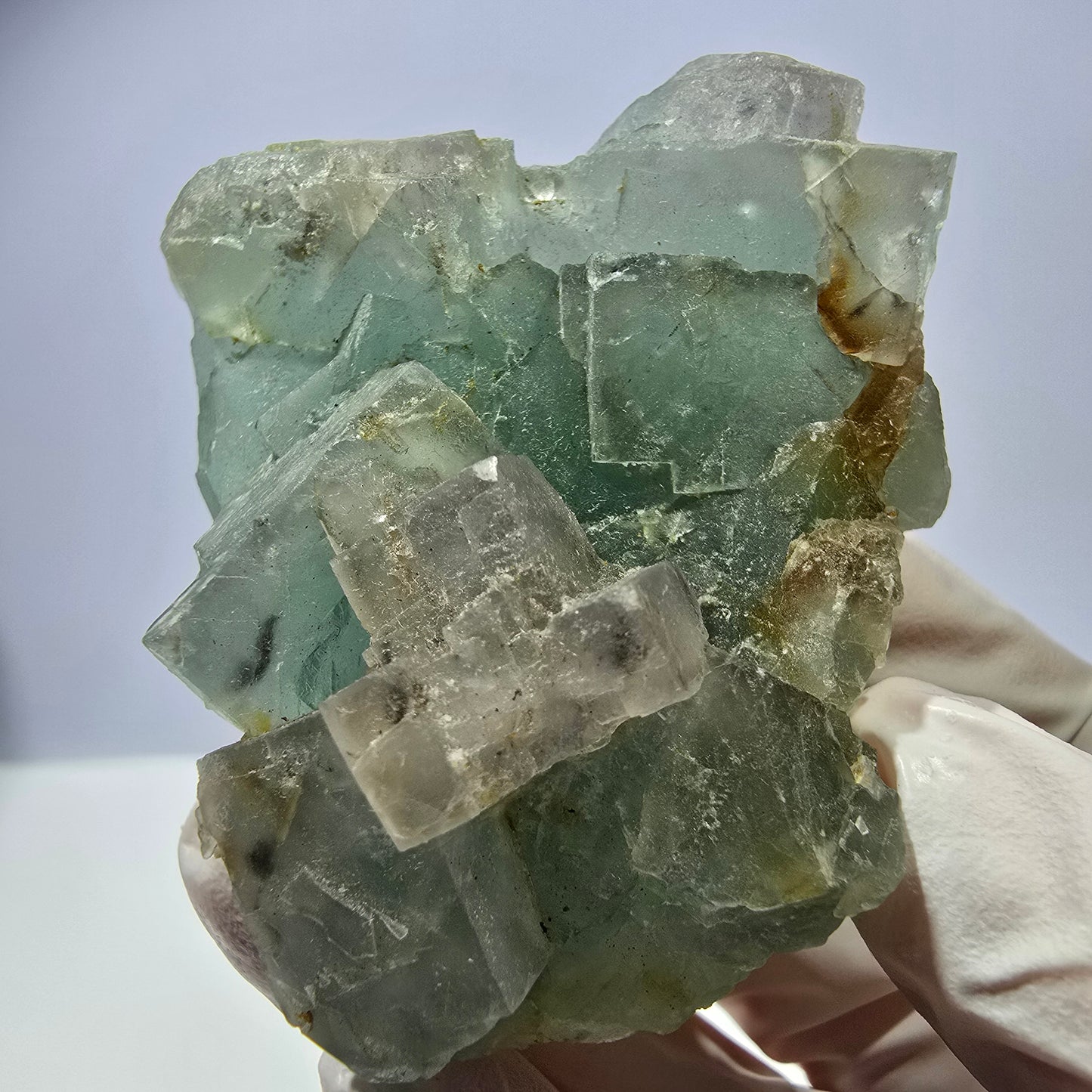 Rare spécimen de cube de fluorite fantôme, vert et blanc, Okorusu, Namibie, 61 x 51 x 34 mm