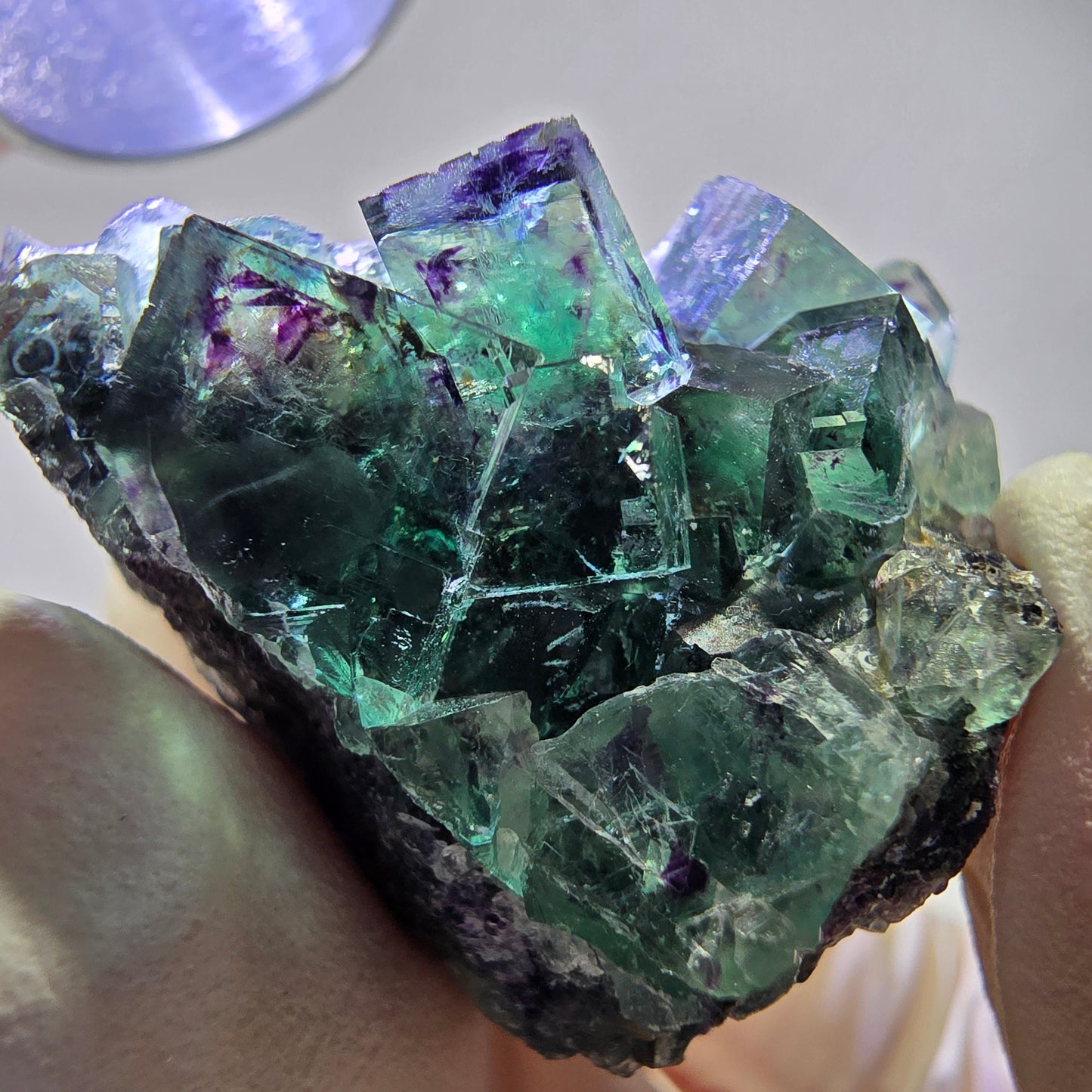 Spécimen de cube de fluorite fantôme, zonal, vert violet Okorusu, Namibie 35*34*29 mm