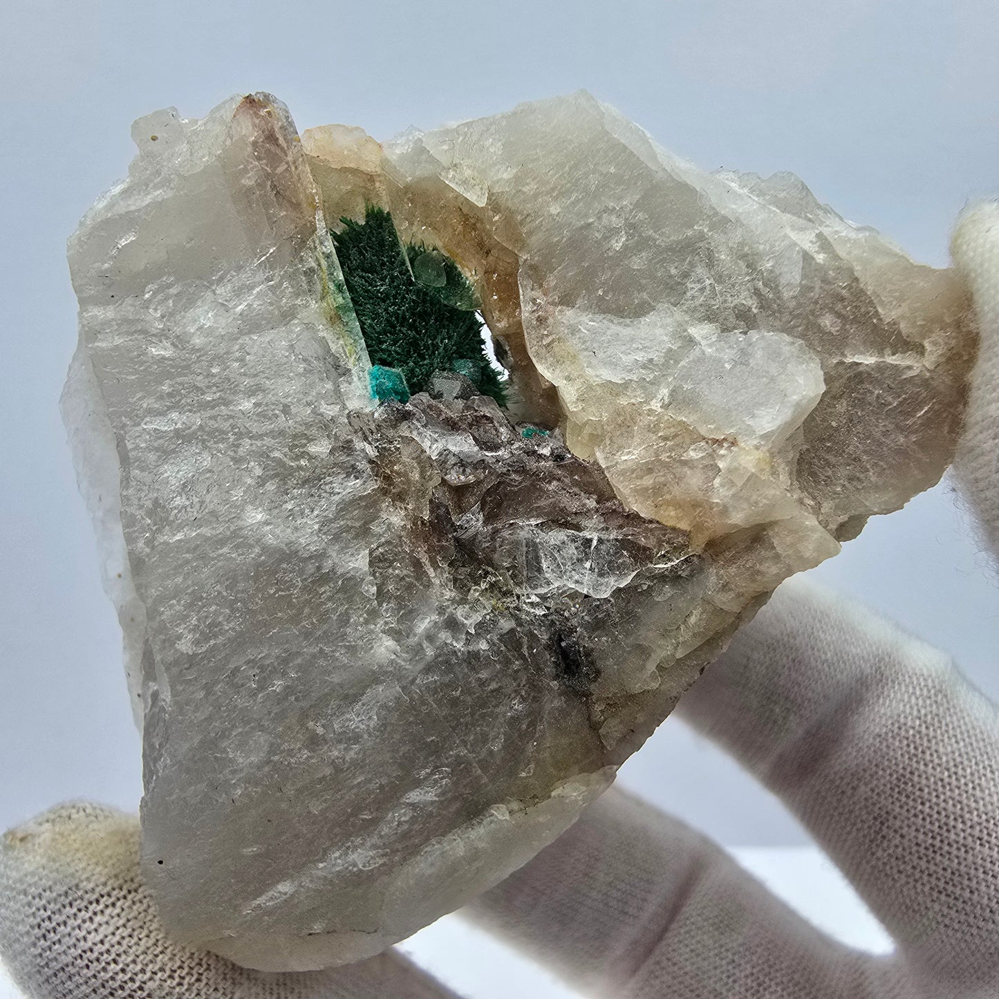 Seltene Malachit, Dioptas auf Quarz Stufe Kaokoveld, Namibia 70*50*23mm Sammlung