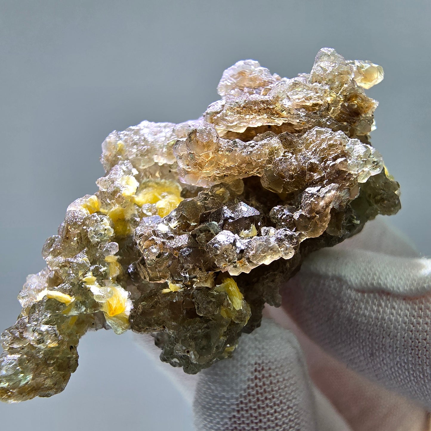 Phantom Fluorit Würfel grün braun, Muskovit Stufe Erongo, Namibia 50*40*24mm