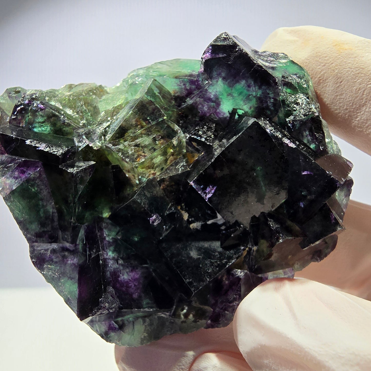 Rare spécimen de cube de fluorite fantôme, vert-violet, Okorusu, Namibie, 58 x 48 x 19 mm