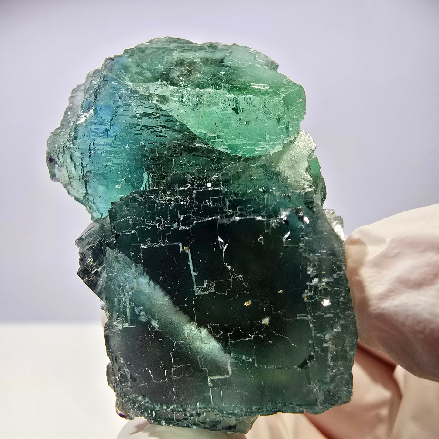 Spécimen de cube de fluorite fantôme transparente, parqueté vert Okorusu, Namibie 49 x 31 x 31 mm