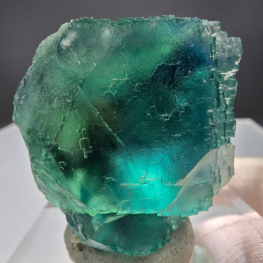 Cube de fluorite fantôme transparent, vert jaune Okorusu namibie, Collection 47x42x30mm