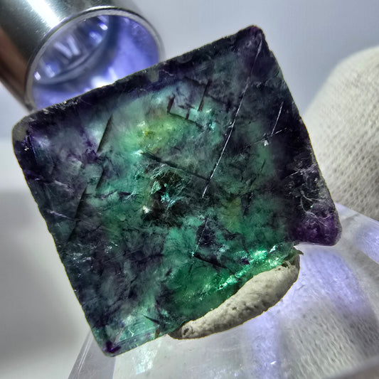 Rare cube de fluorite fantôme zonal, vert violet Okorusu, Namibie 28*27*14mm