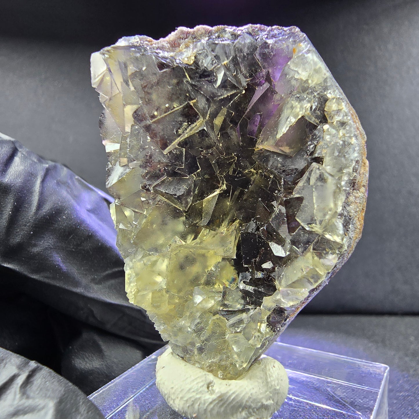Rare Zonare Fluorite XX niveau cube jaune violet 43*28*15mm d'Okorusu, Namibie