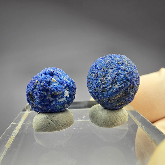 2x seltene Azurit Blueberry - Set 12,5mm + 9,9mm Durchmesser aus USA, New Mexico