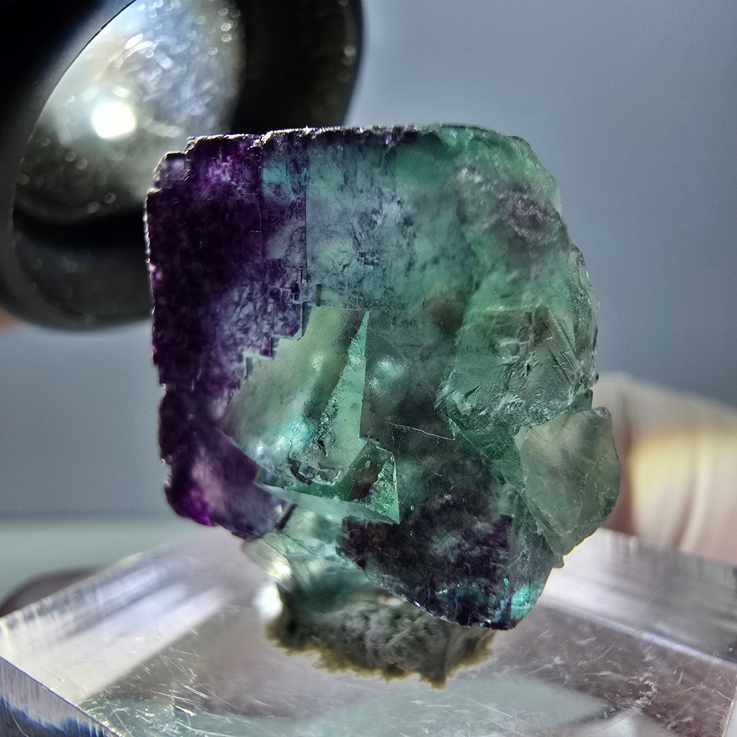 Spécimen de cube de fluorite fantôme, parqueté vert violet Okorusu, Namibie 22*20*11mm
