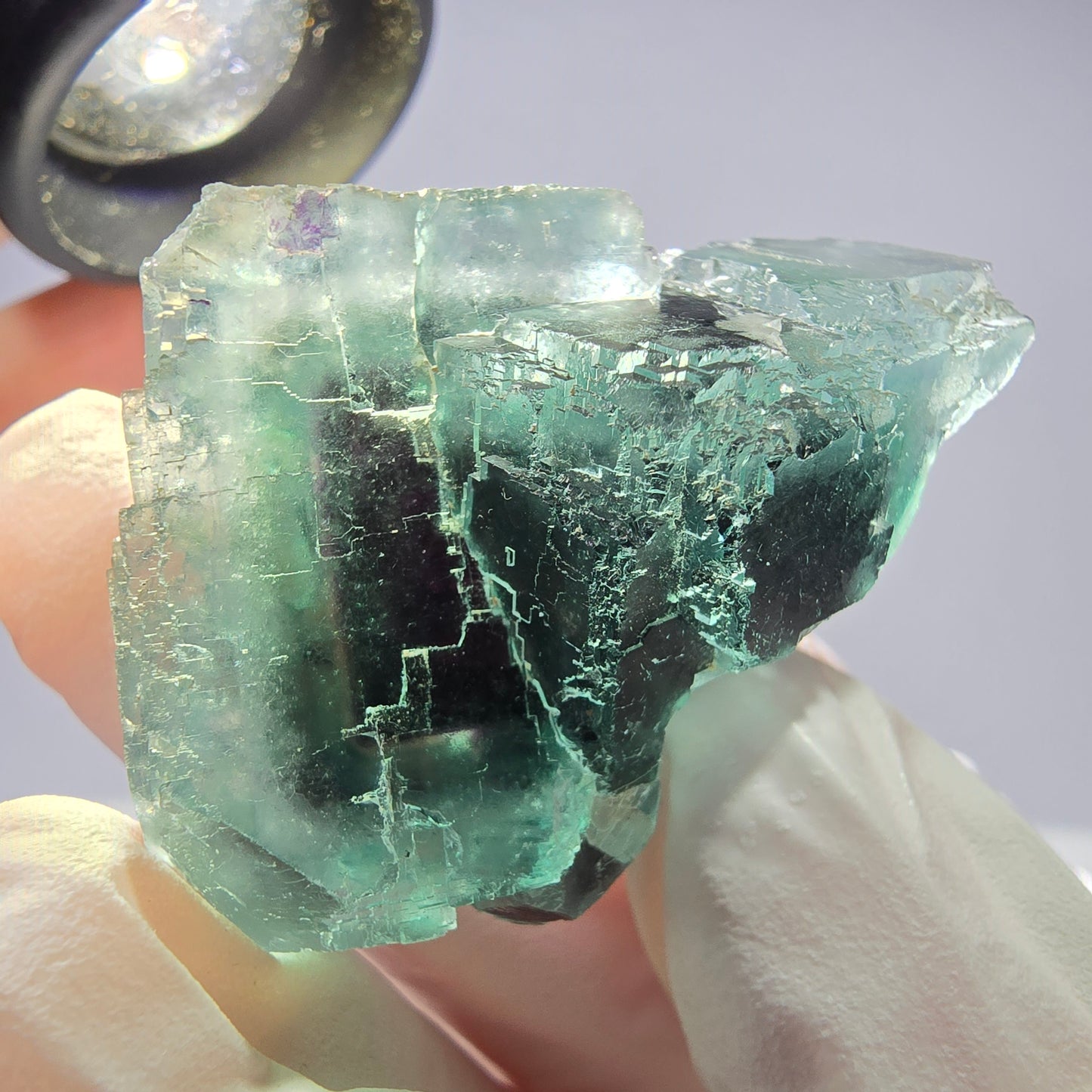 Spécimen de cube de fluorite fantôme parqueté vert violet Okorusu, Namibie 40*29*21mm