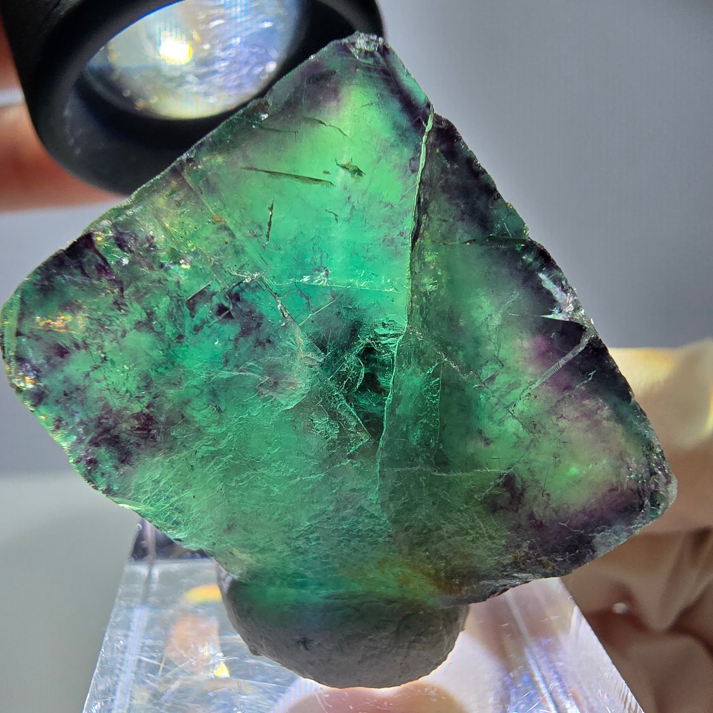 Rare cube de fluorite fantôme parqueté vert violet Okorusu Namibie 28*24*13mm