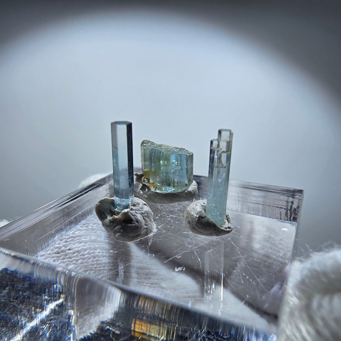 3x Aquamarin Kristalle, blau - 3er Set Erongo, Namibia 5-10mm