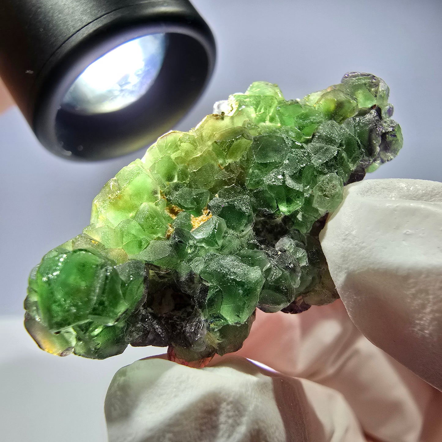 Cube de fluorite fantôme, zonal, spécimen de muscovite, Erongo, Namibie, 40 x 23 x 17 mm